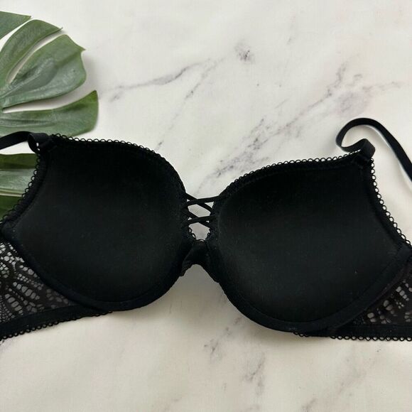 Victorias Secret Dream Angels Push Up Bra Size 34 DD Black Lace Underwire - Picture 6 of 8
